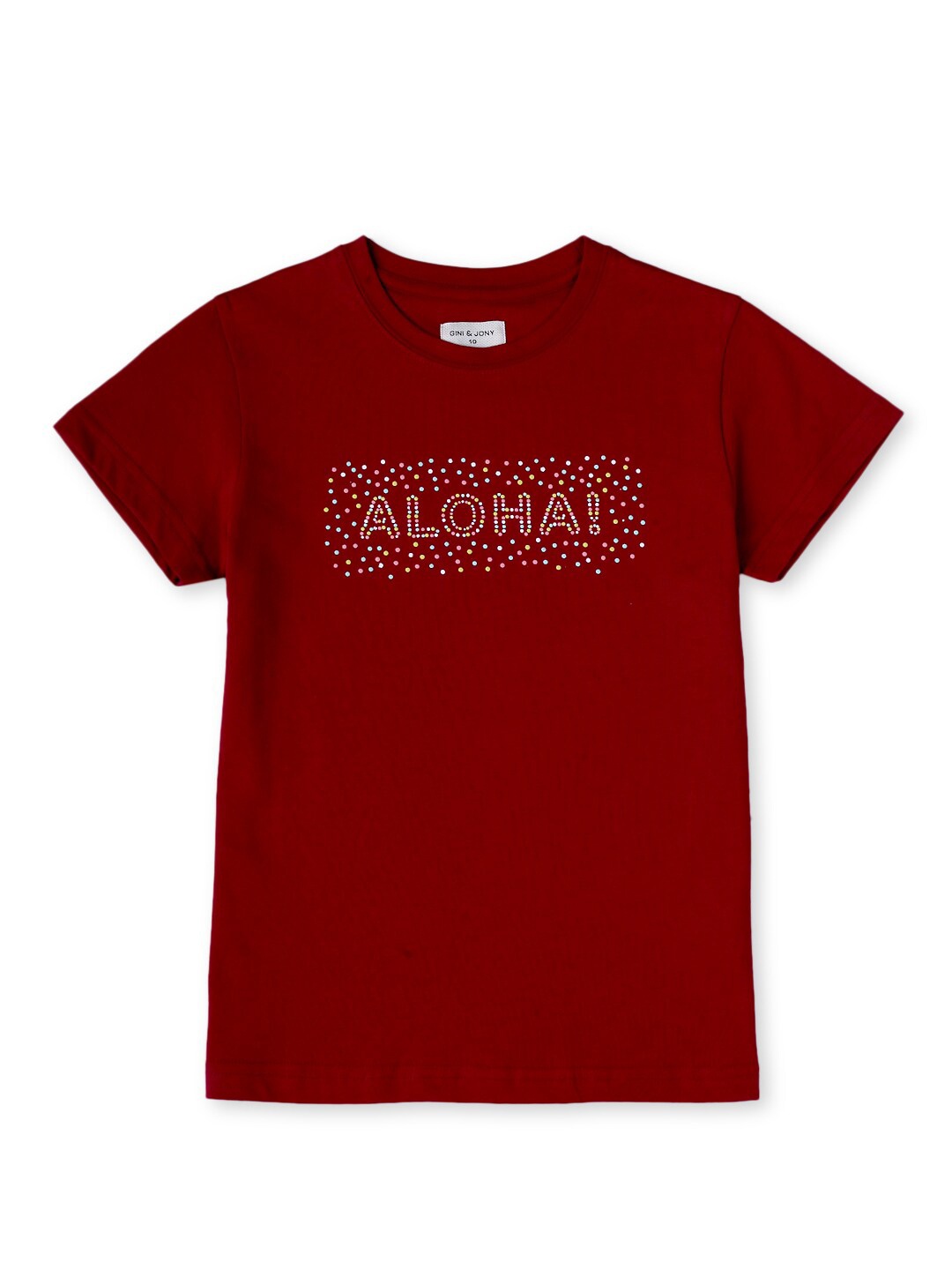 

Gini and Jony Girls Typography Printed Cotton T-Shirt, Maroon