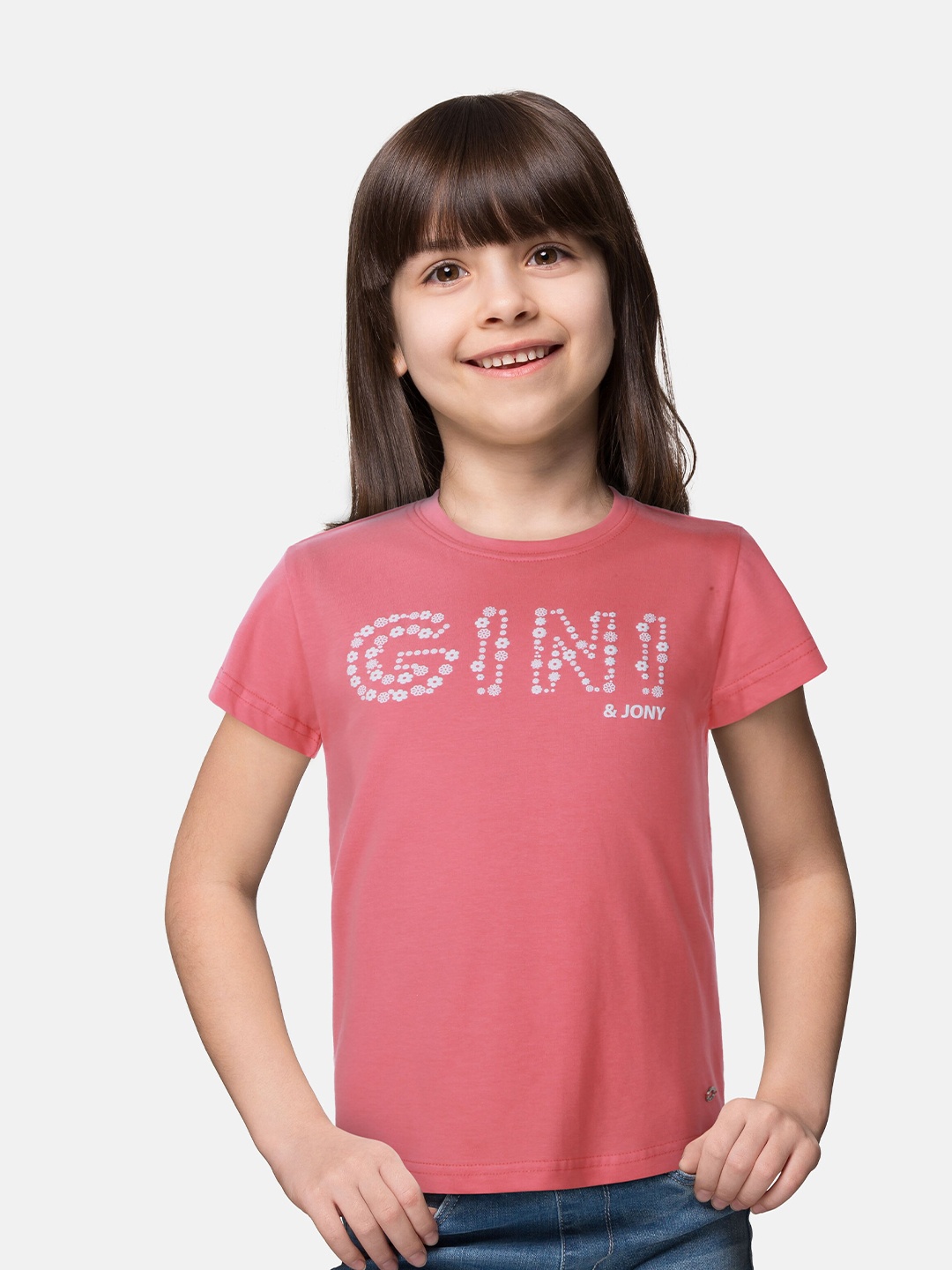 

Gini and Jony Girls Typography Printed Cotton Tshirt, Pink
