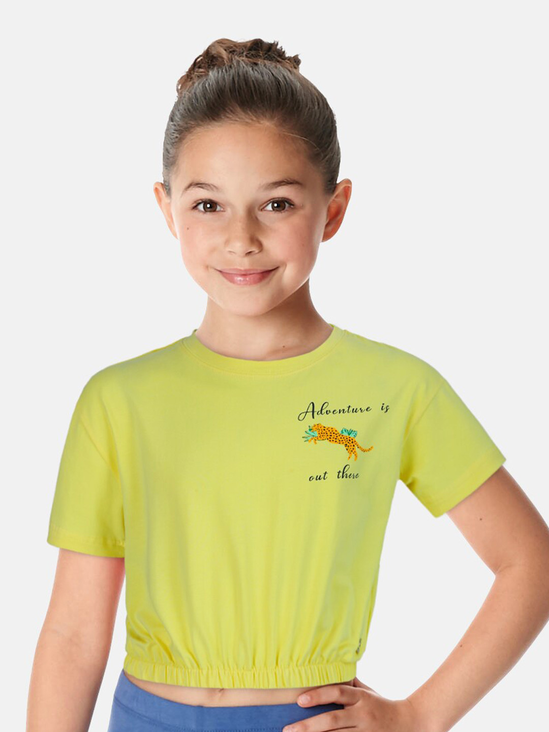 

Gini and Jony Girls Typography Printed Cotton Blouson Top, Yellow
