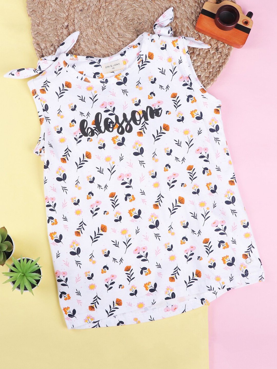 

Gini and Jony Infants Girls Floral Printed Sleeveless Cotton Top, White