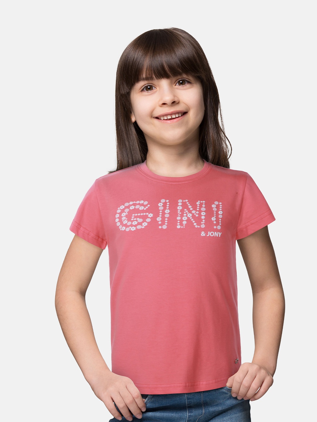

Gini and Jony Girls Typography Printed Cotton T-Shirt, Pink