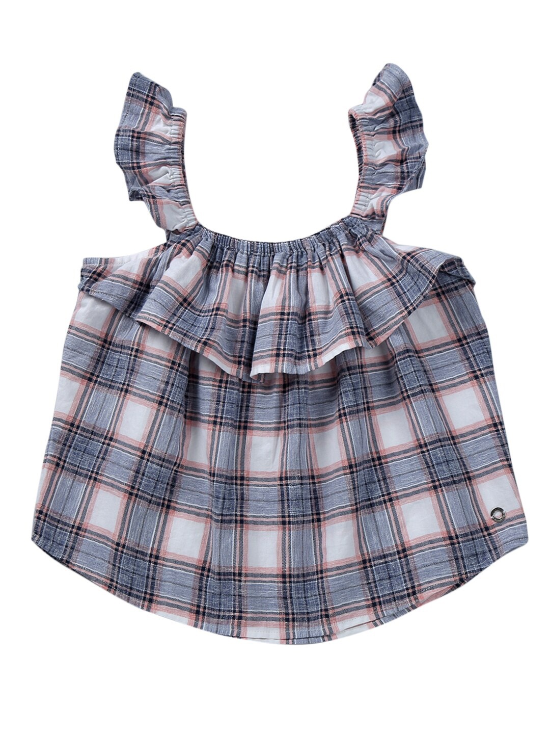 

Gini and Jony Girls Checked Sleeveless Ruffles Cotton Top, Grey