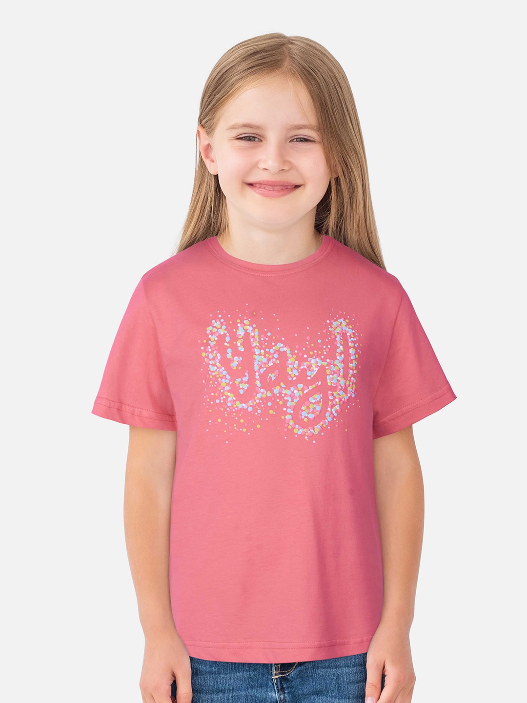 

Gini and Jony Girls Typography Printed Cotton Top, Pink