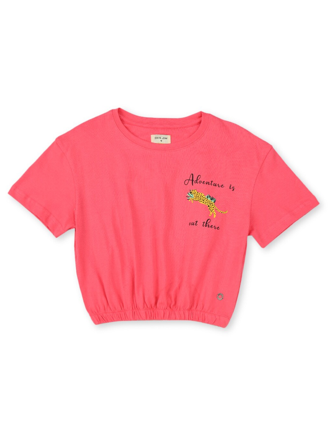 

Gini and Jony Girls Typography Printed Cotton Blouson Top, Pink