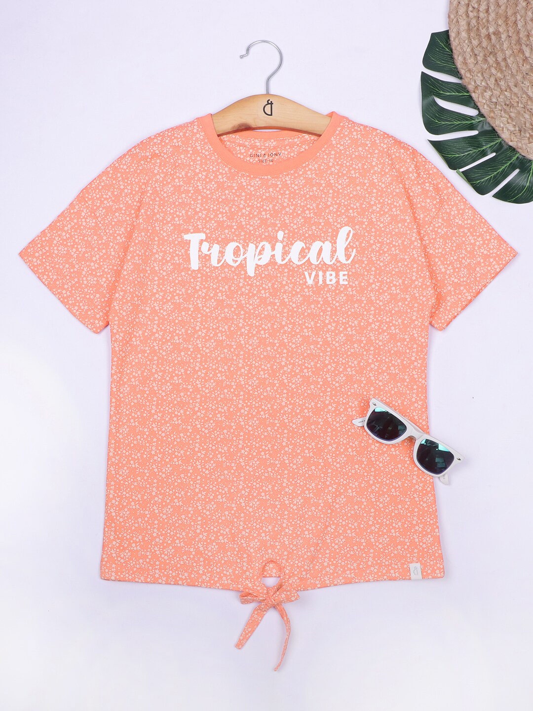 

Gini and Jony Girls Print Cotton Top, Peach
