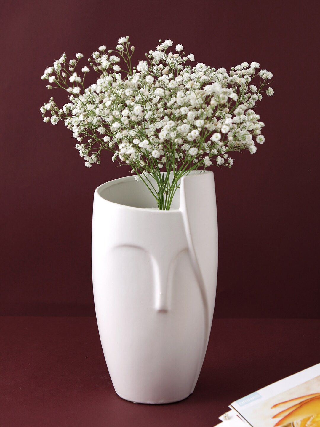 

TAYHAA White Textured Human Face Ceramic Flower Vase