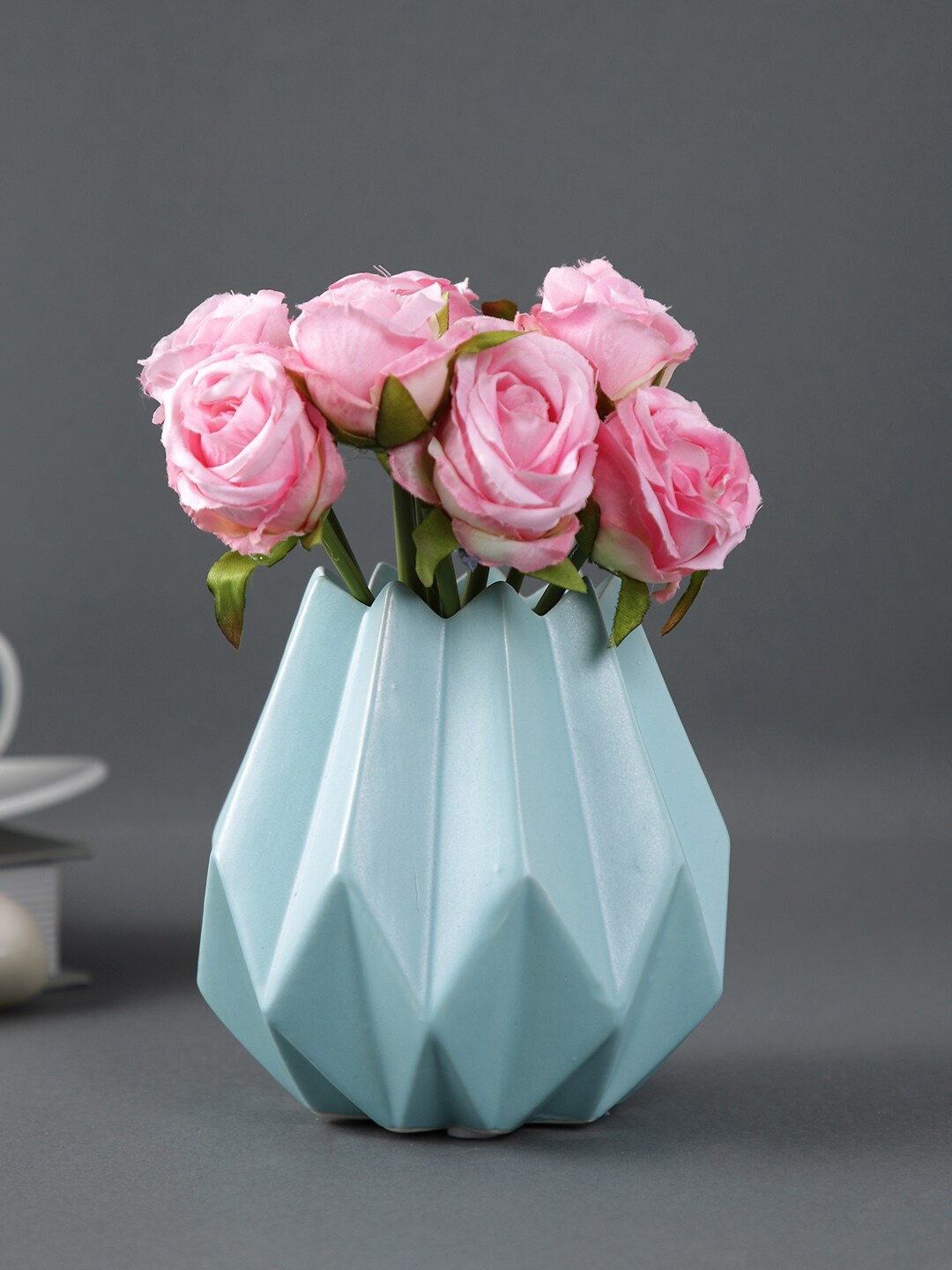 

TAYHAA Blue Geometric Textured Ceramic Flower Vase