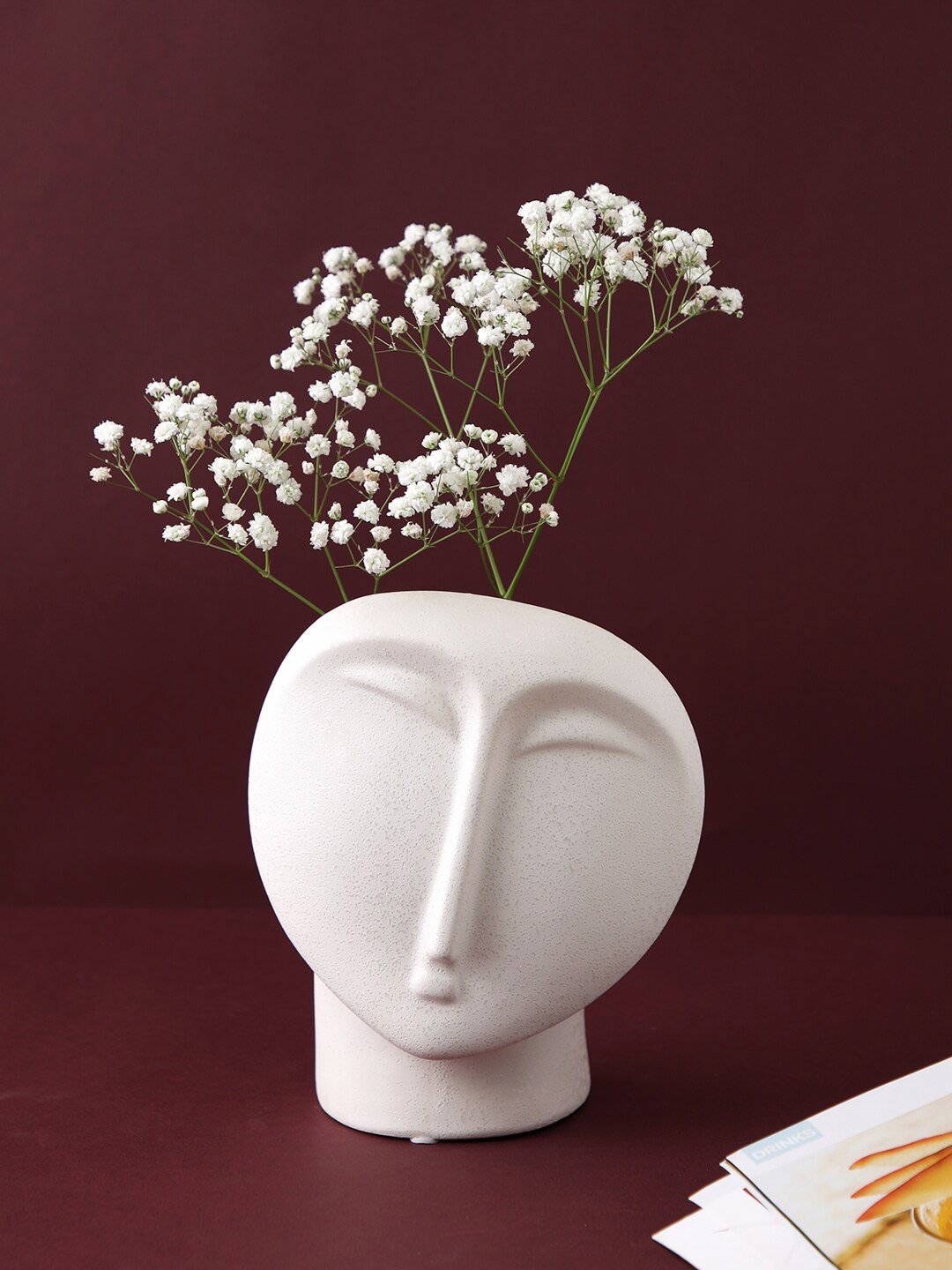 

TAYHAA White Textured Face Ceramic Flower Vase