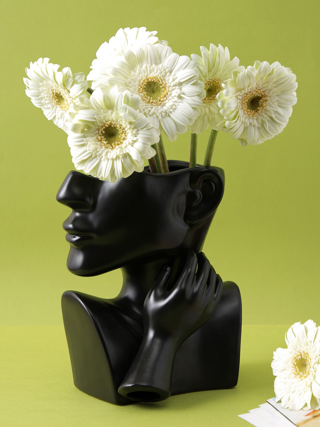 

TAYHAA Black Face Like Design Human Head & Face Design Ceramic Flower Vase