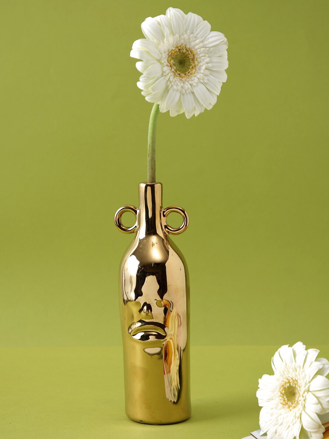 

TAYHAA Gold Toned Textured Ceramic Face Flower Vase
