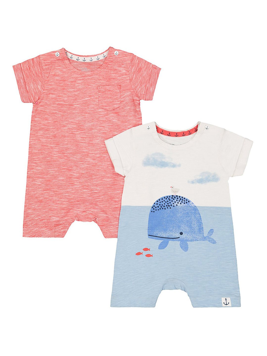 

mothercare Infant Boys Pack Of 2 Cotton Rompers, Peach
