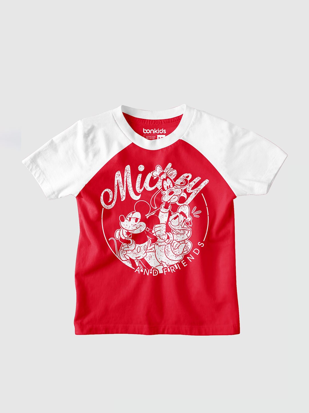 

BONKIDS Boys Red Graphic Printed Raglan Sleeves Cotton T-Shirt