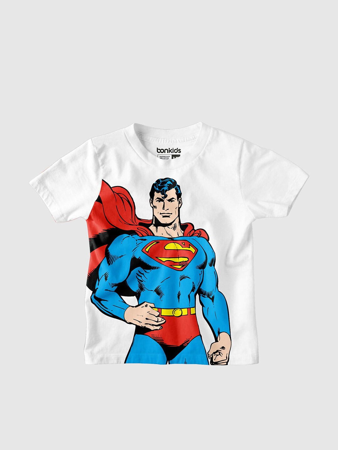 

BONKIDS Boys Red Graphic Printed Round Neck Cotton T-Shirt, White