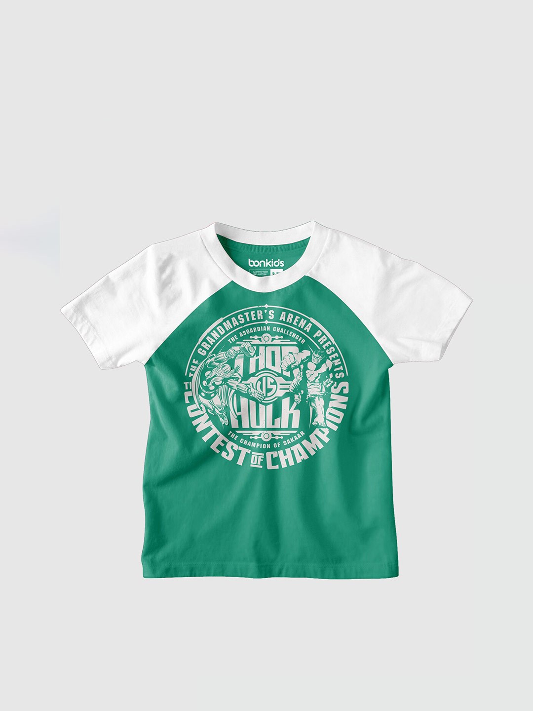 

BONKIDS Boys Red Graphic Printed Raglan Sleeves Cotton T-Shirt, Green