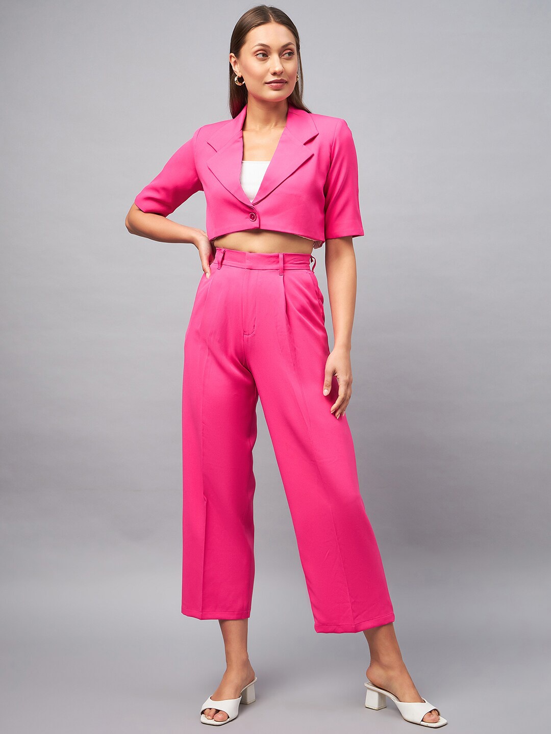 

DELAN Notched Lapel Collar Coat With Trousers, Pink