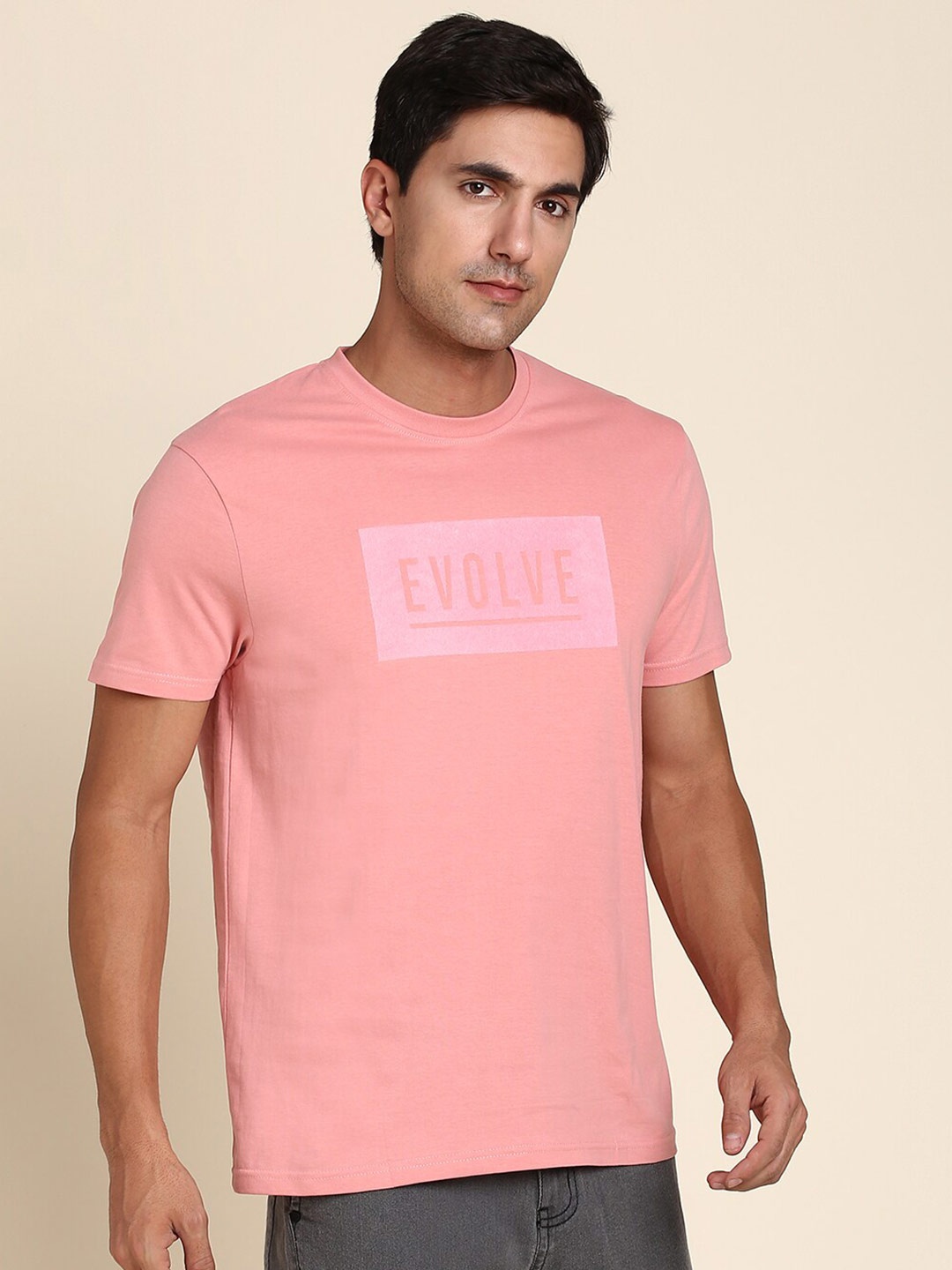 

Dennis Lingo Typography Printed Round Neck Slim Fit Pure Cotton T-Shirt, Pink