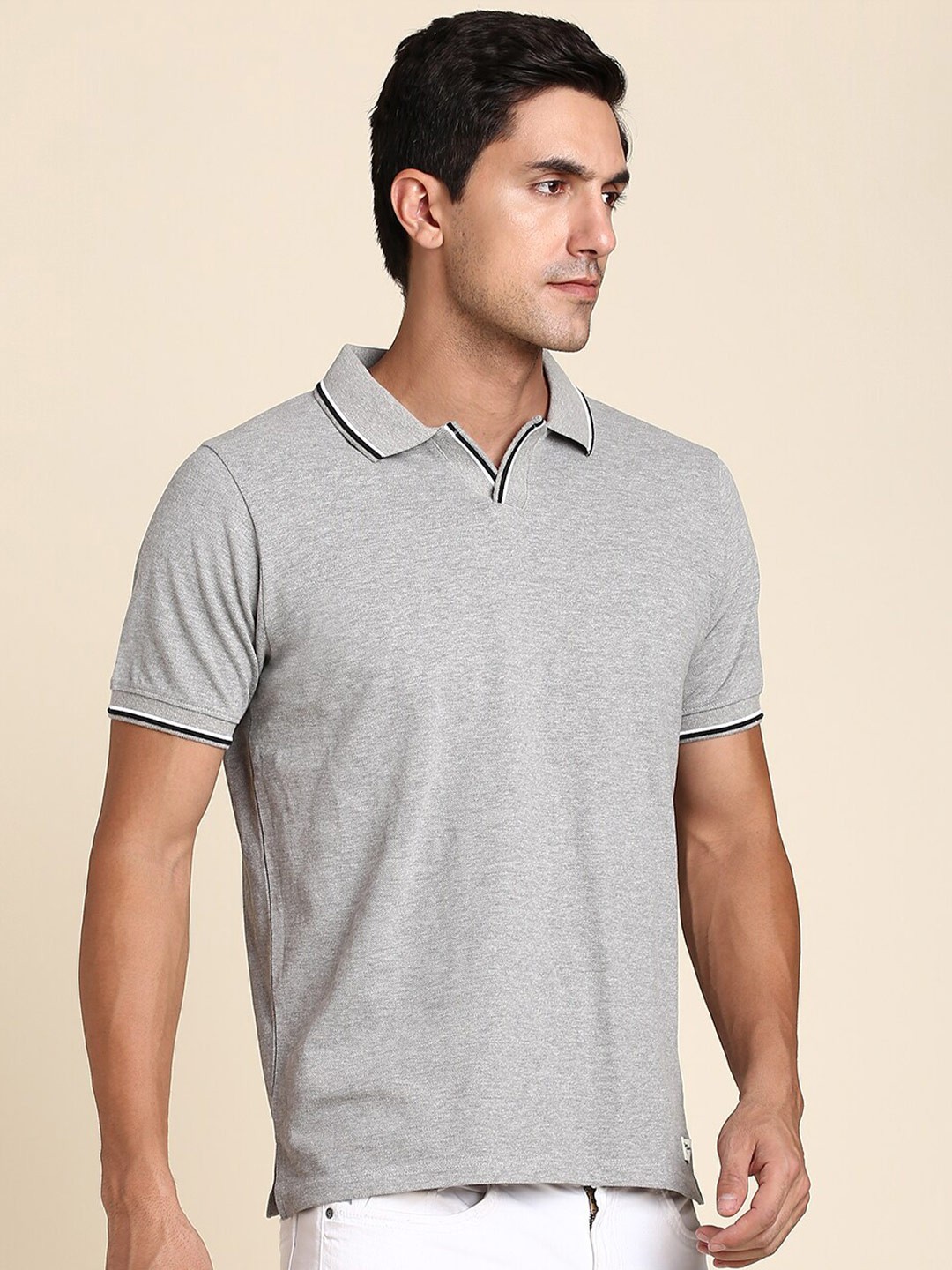 

Dennis Lingo Polo Collar Short Sleeves Regular Fit Pure Cotton T-Shirt, Grey melange