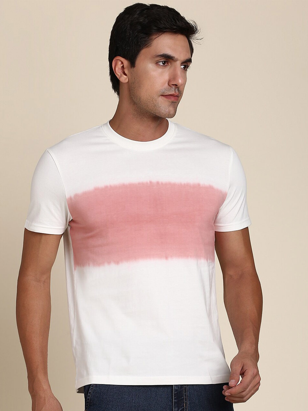 

Dennis Lingo Tie And Dye Round Neck Slim Fit Cotton T-Shirt, White