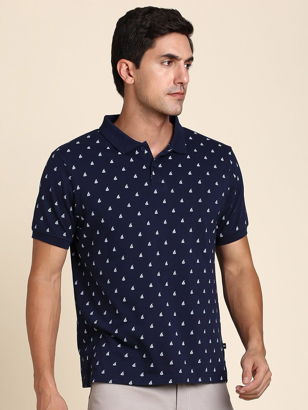 

Dennis Lingo Conversational Print Polo Collar Regular Fit T-Shirt, Navy blue