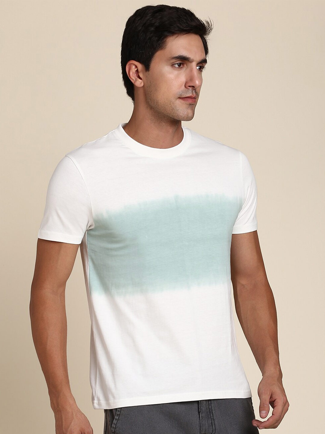 

Dennis Lingo Tie And Dye Round Neck Slim Fit Pure Cotton T-Shirt, White