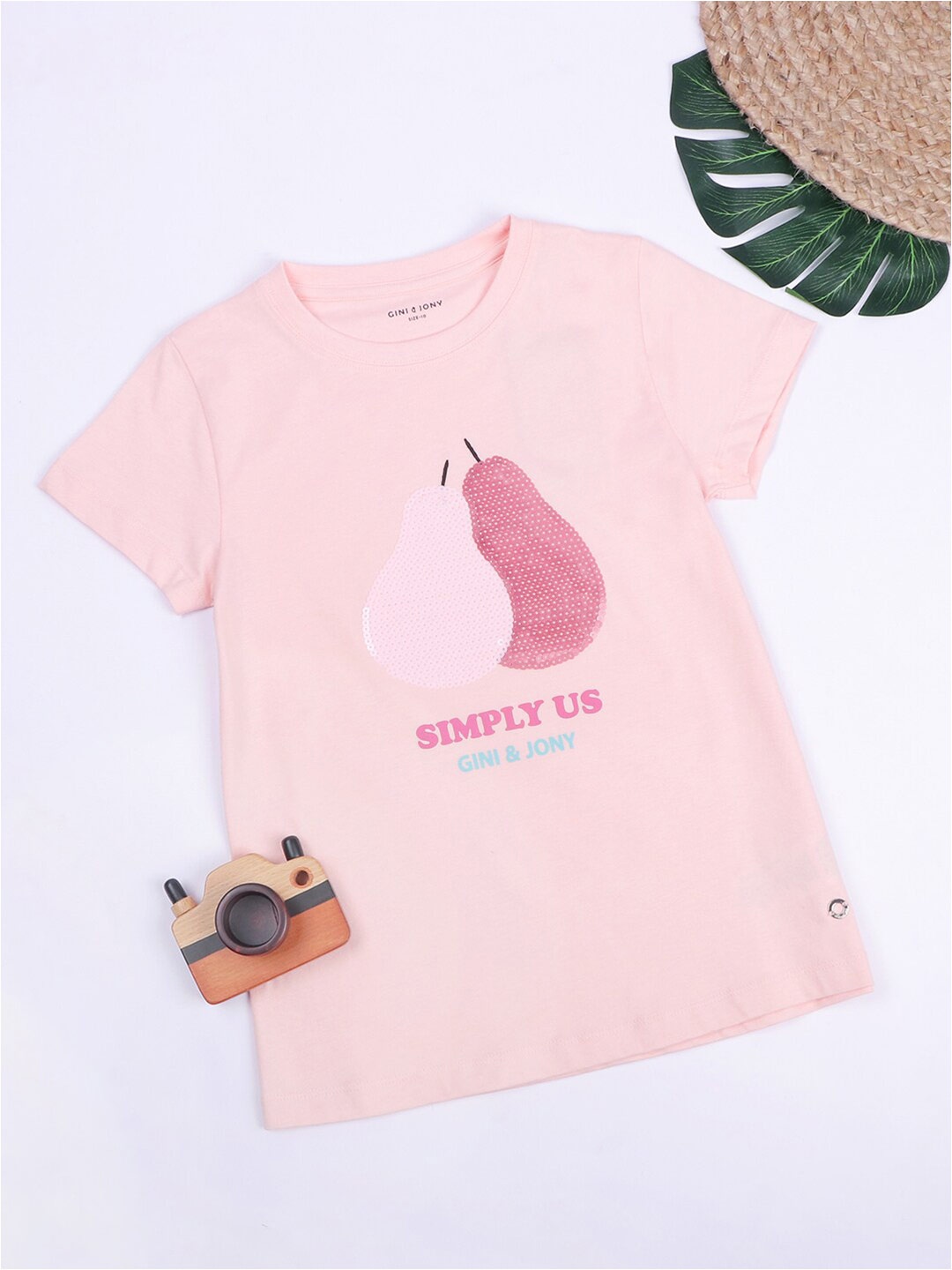 

Gini and Jony Girls Printed Cotton T-shirt, Peach