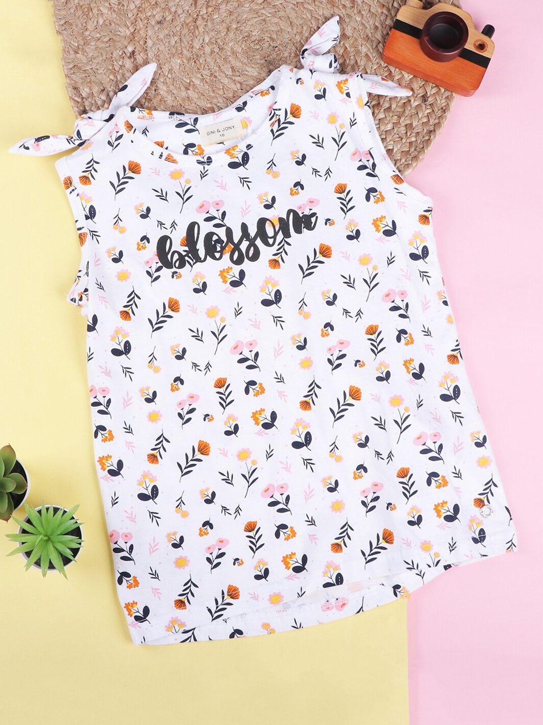 

Gini and Jony Girls Floral Print Cotton Top, White