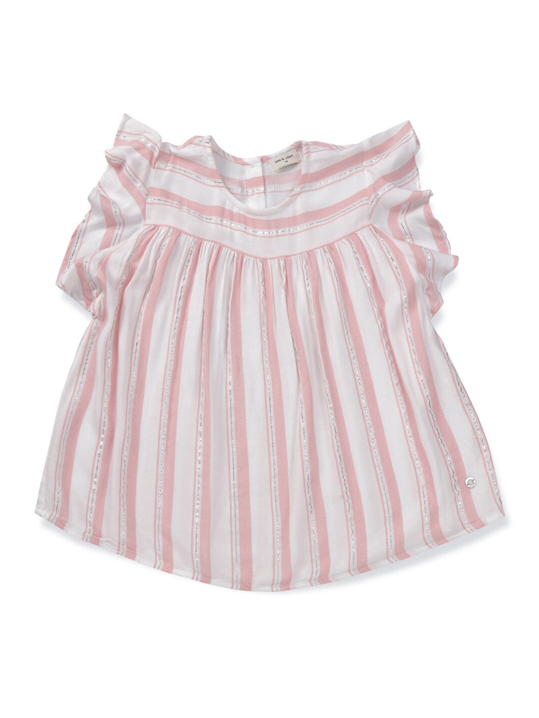 

Gini and Jony Infant Girls Striped Cotton Flutter Sleeves Top, White