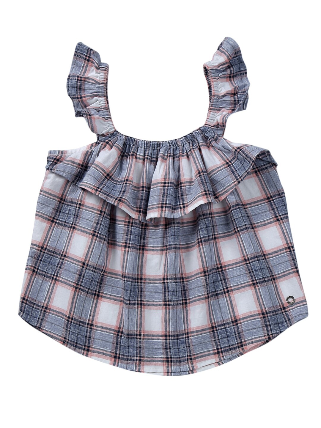 

Gini and Jony Girls Checked Ruffles Cotton Top, Grey