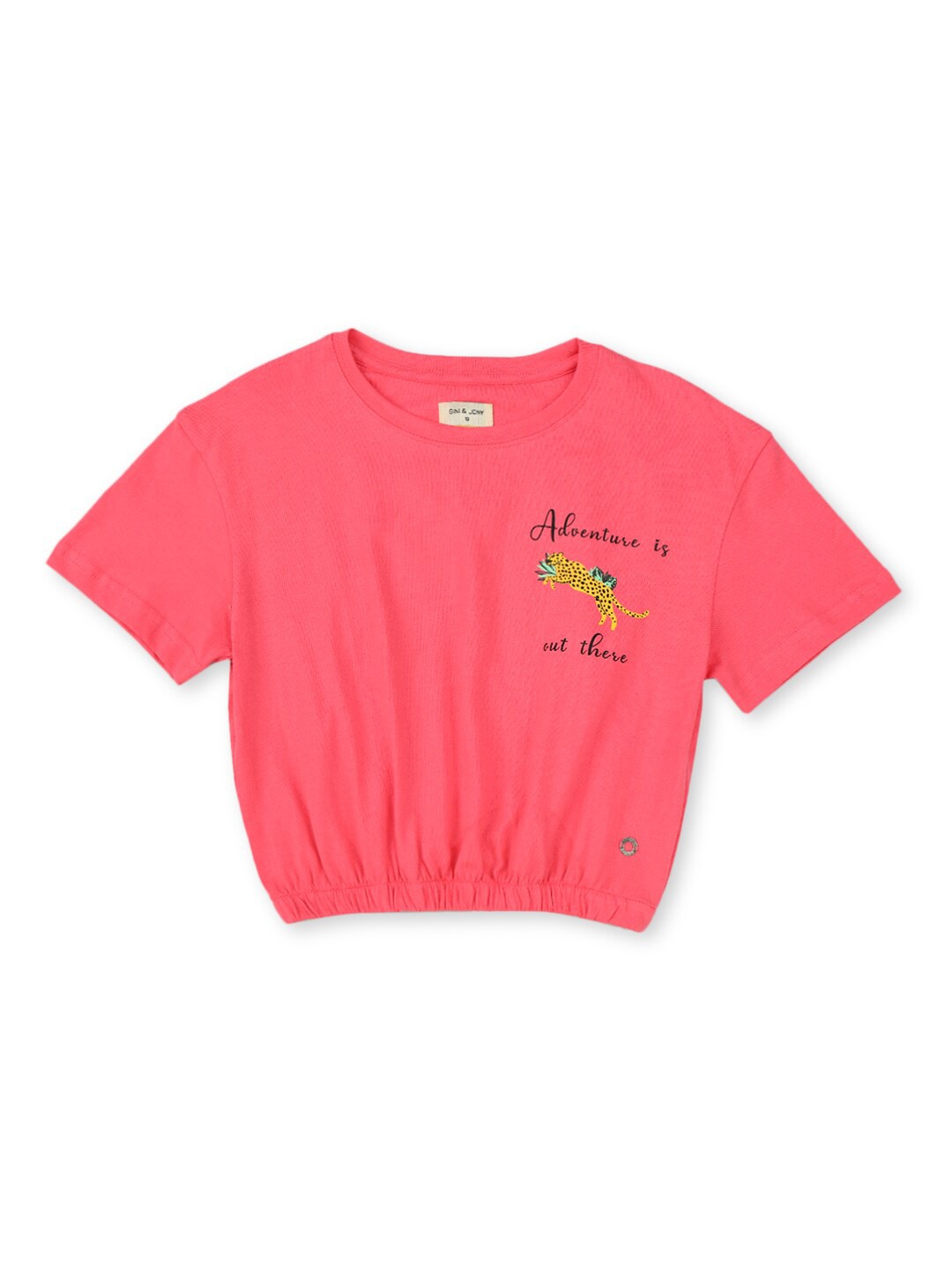 

Gini and Jony Girls Typography Printed Cotton Crop Top, Pink