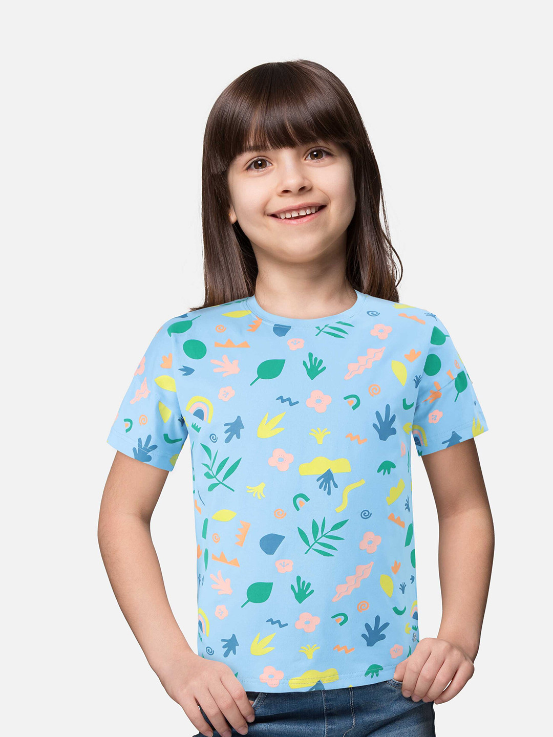 

Gini and Jony Girls Printed Cotton T-shirt, Blue