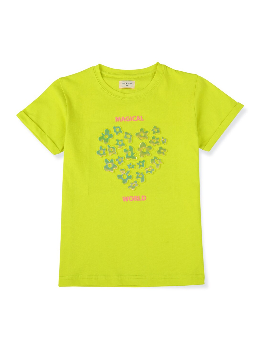 

Gini and Jony Infants Girls Floral Print Cotton T-Shirt, Green