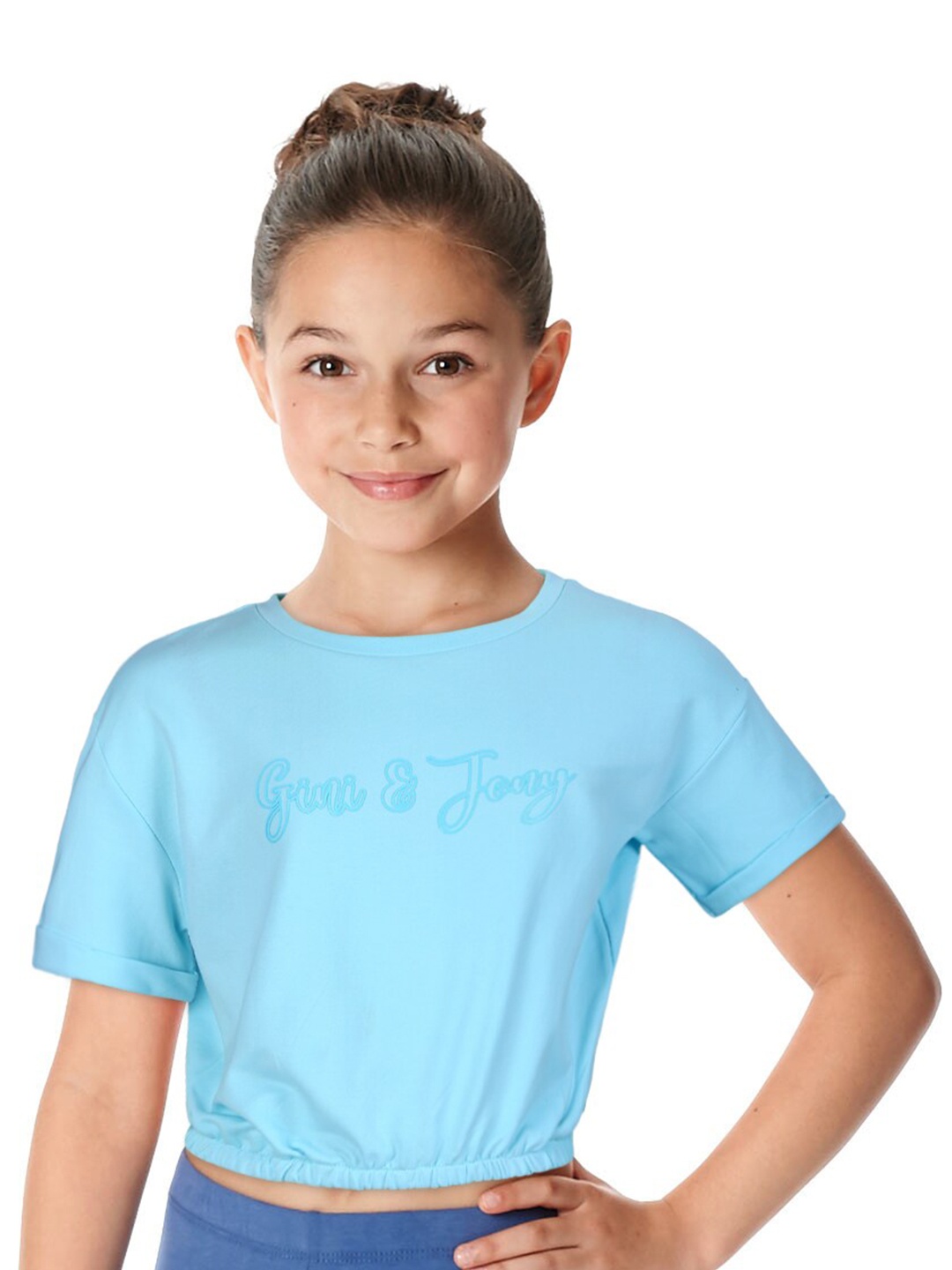 

Gini and Jony Girls Typography Printed Cotton Crop T-shirt, Blue