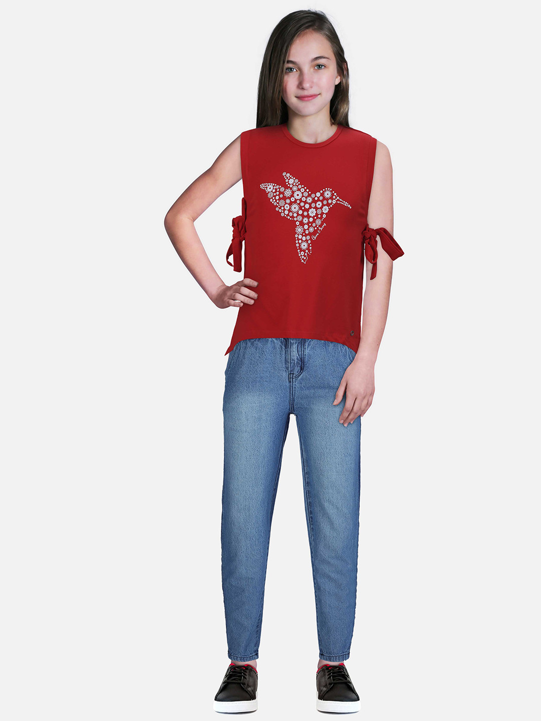 

Gini and Jony Girls Floral Printed Cotton T-Shirt, Maroon