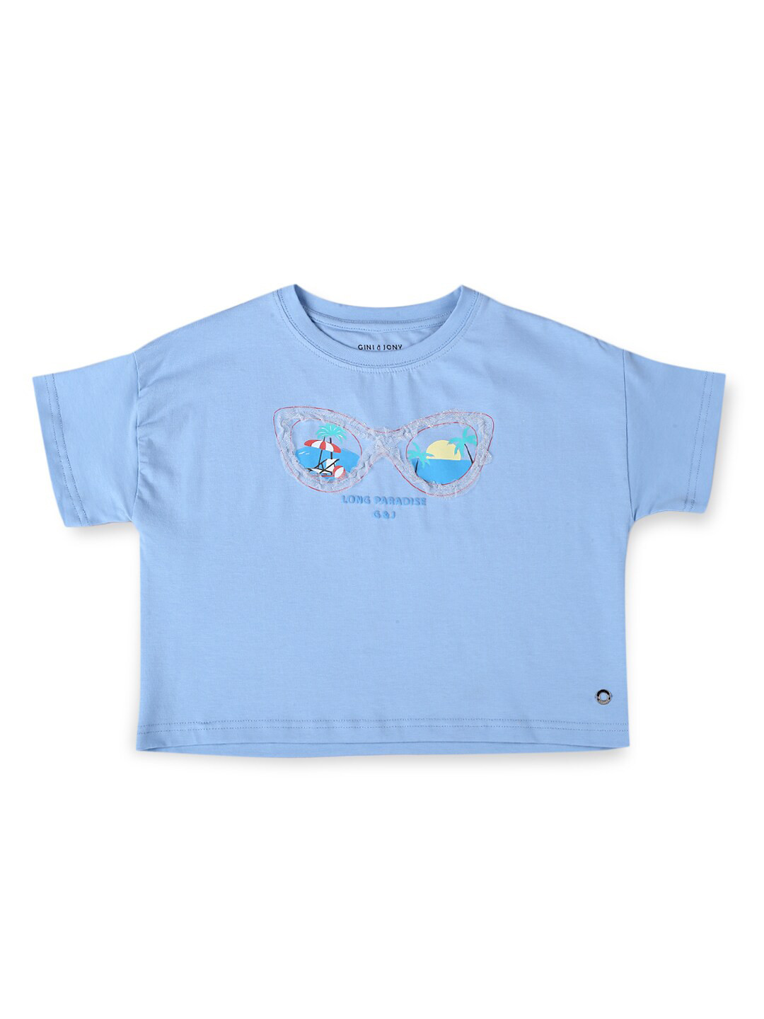 

Gini and Jony Girls Cotton Round Neck Short Sleeves Top, Blue