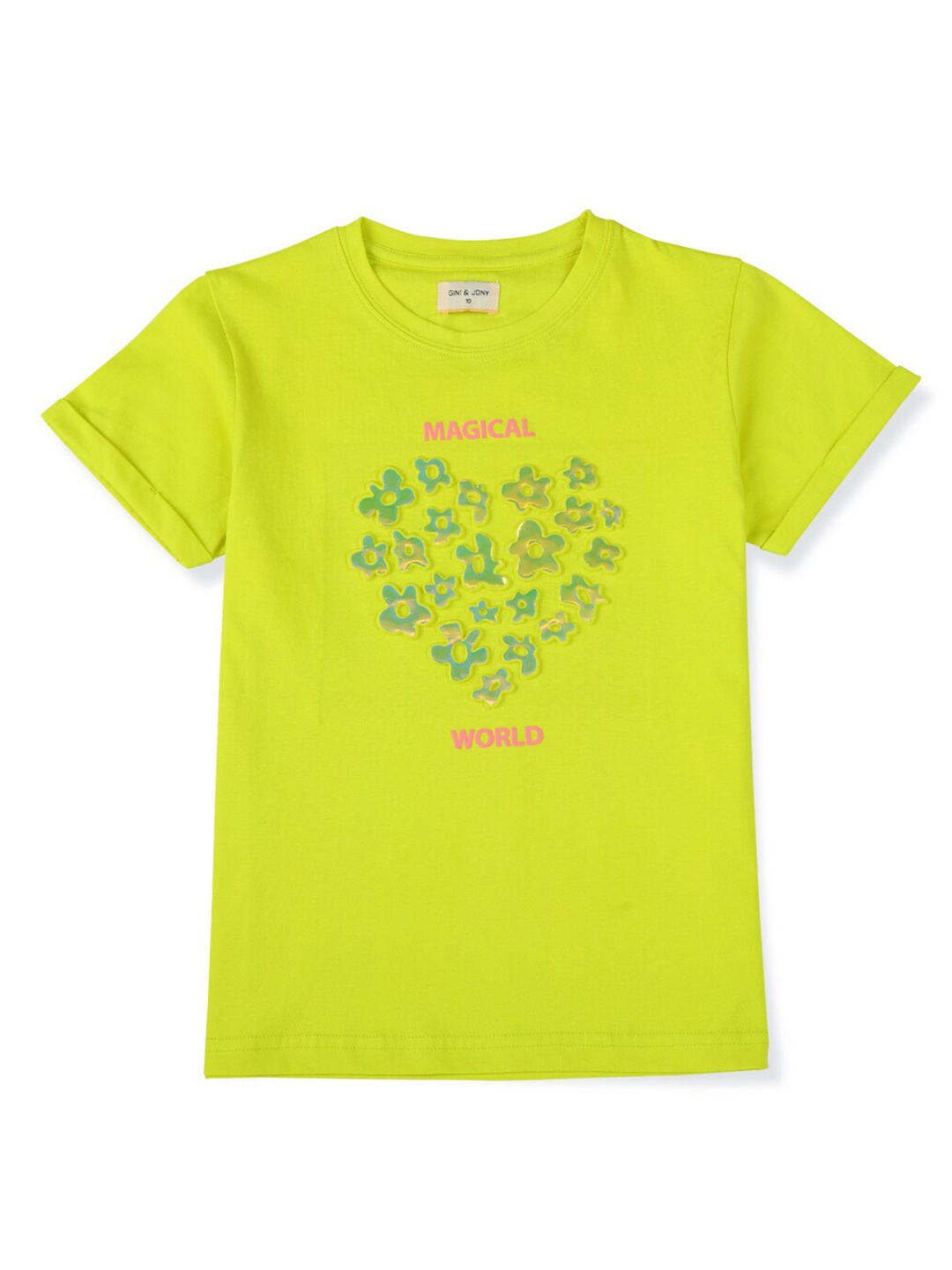 

Gini and Jony Girls Printed Cotton short Top, Green