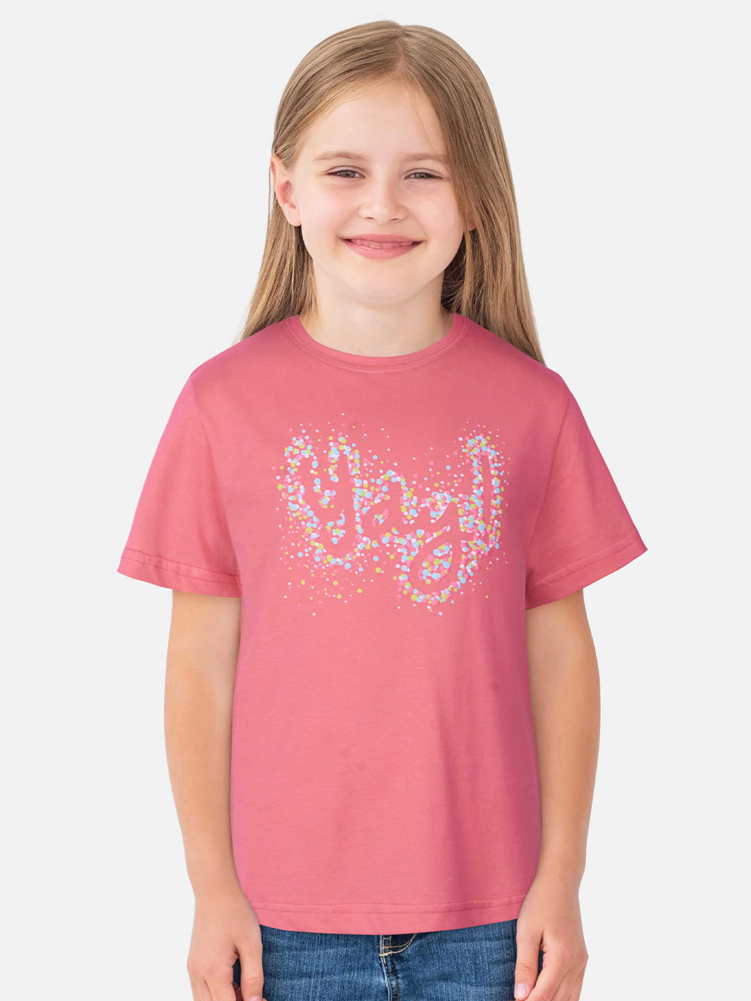 

Gini and Jony Girls Typography Printed Cotton Top, Pink