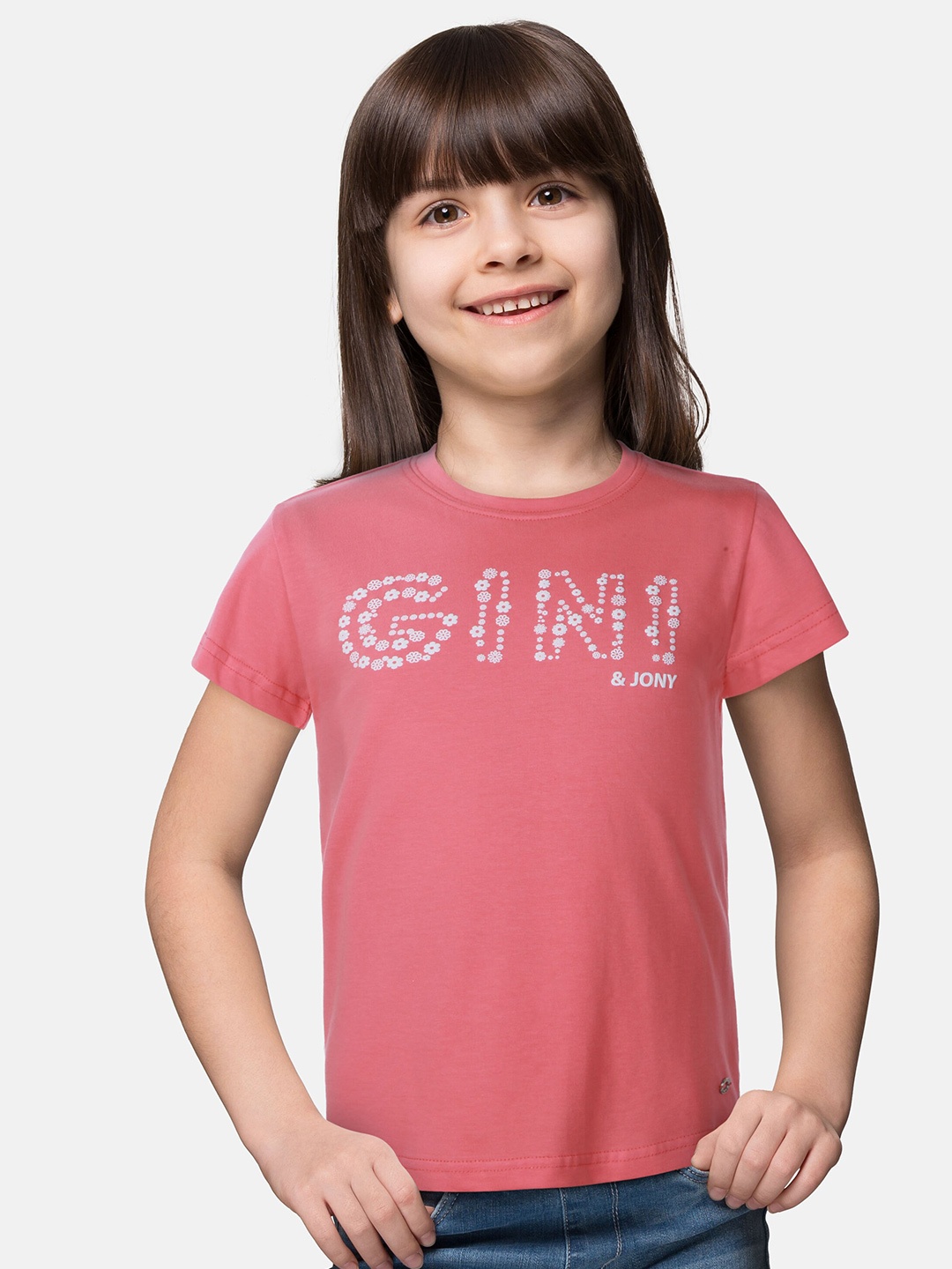 

Gini and Jony Girls Printed Cotton short Top, Pink