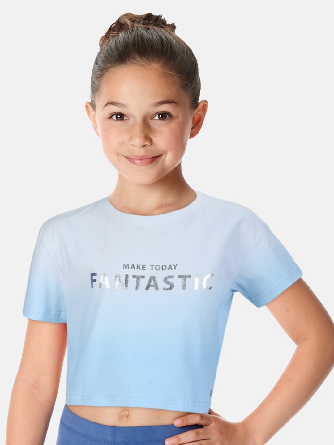 

Gini and Jony Girls Typography Printed Cotton Crop T-shirt, Blue