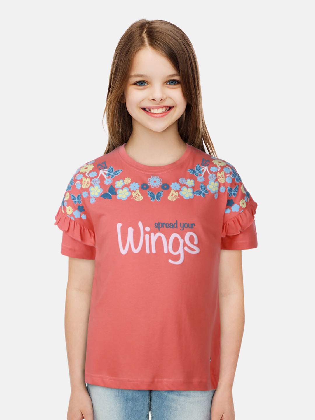 

Gini and Jony Infants Girls Floral Printed Cotton Top, Coral