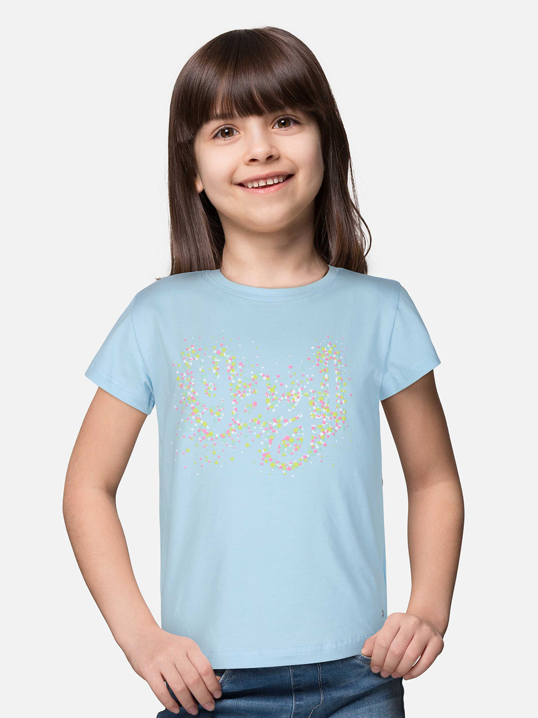 

Gini and Jony Girls Printed Cotton short Top, Blue