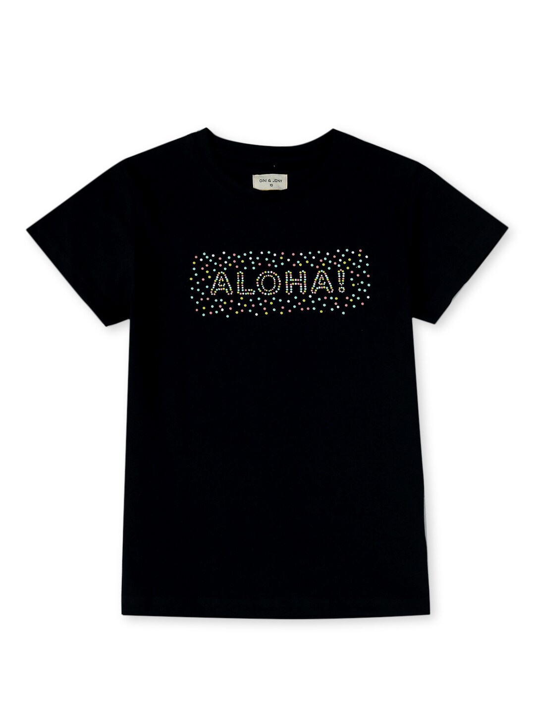 

Gini and Jony Girls Typography Printed Cotton T-shirt, Black
