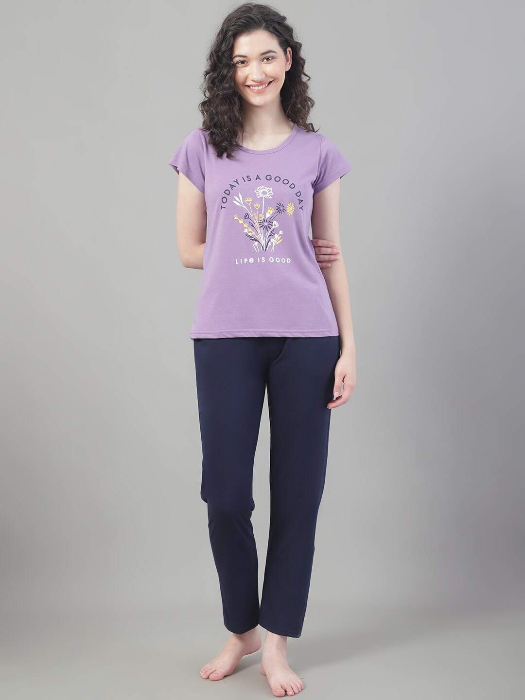 

VANYA Floral Printed Night Suit, Purple