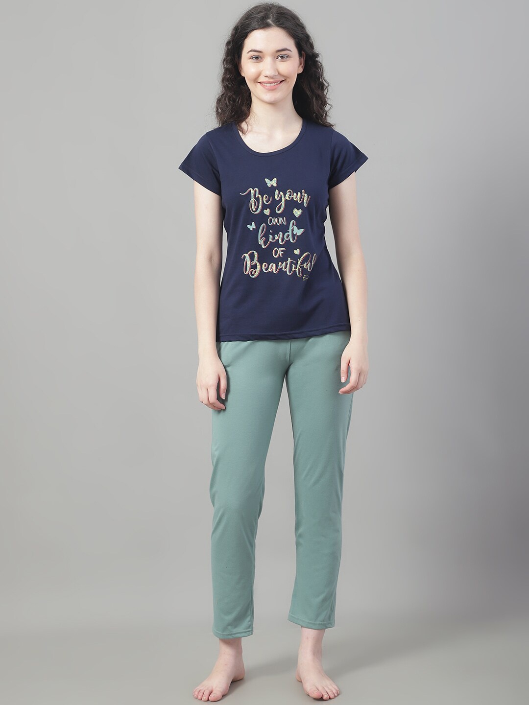 

VANYA Typography Printed Night Suit, Blue