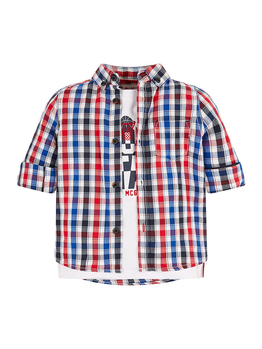 

mothercare Boys Gingham Checked Button-Down Collar Cotton Casual Shirt, Red
