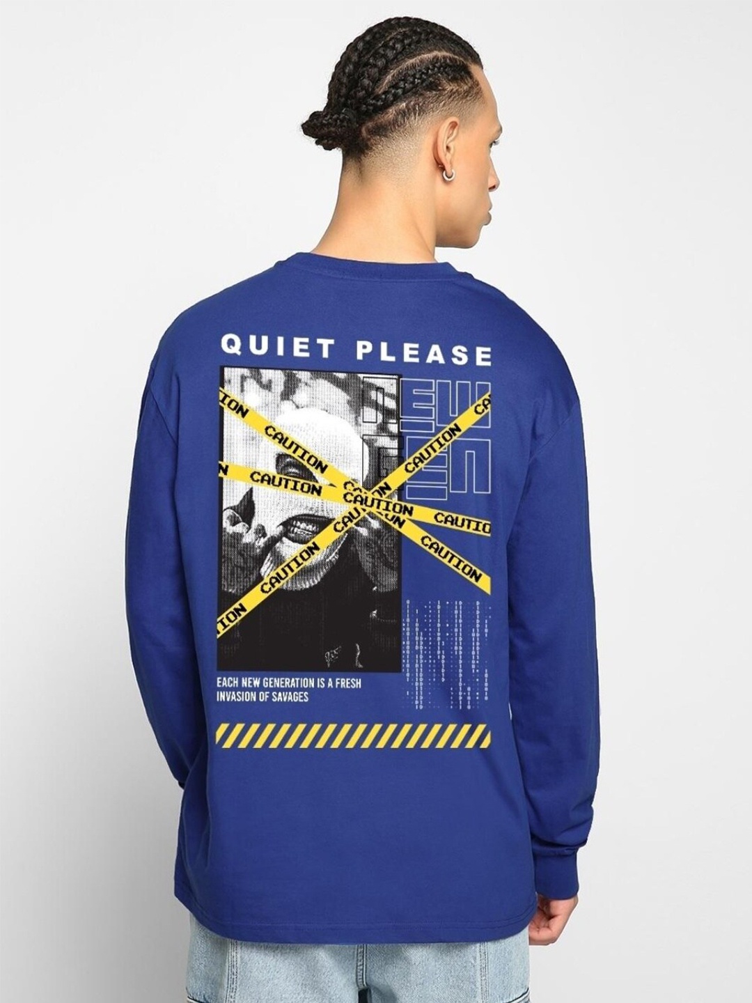 

Bewakoof Men's Next Gen Voice Graphic Printed Oversized T-shirt, Blue
