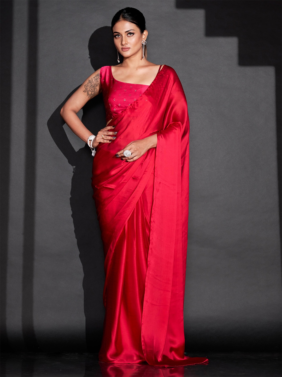 

Tikhi Imli Satin Ready to Wear Saree, Red