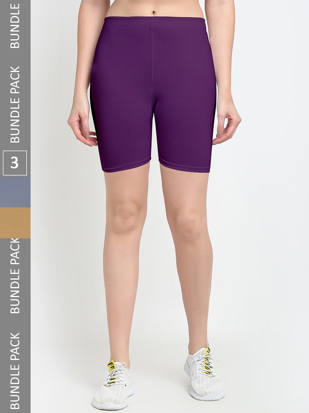 

Jinfo Women Pack Of 3 Mid Rise Cotton Sports Shorts, Purple