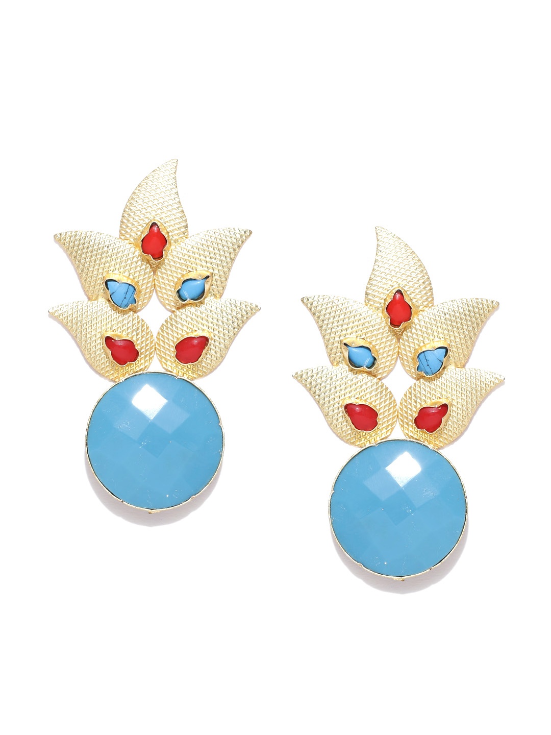 

PANASH Blue & Gold-Toned Hand-Painted Circular Studs