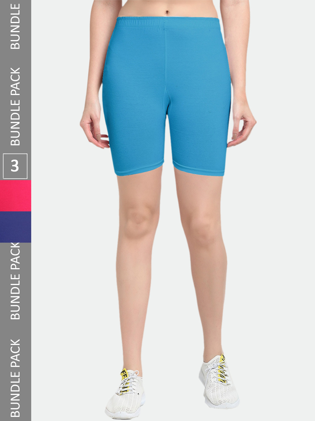 

Jinfo Women Pack Of 3 Cotton Sports Shorts, Blue