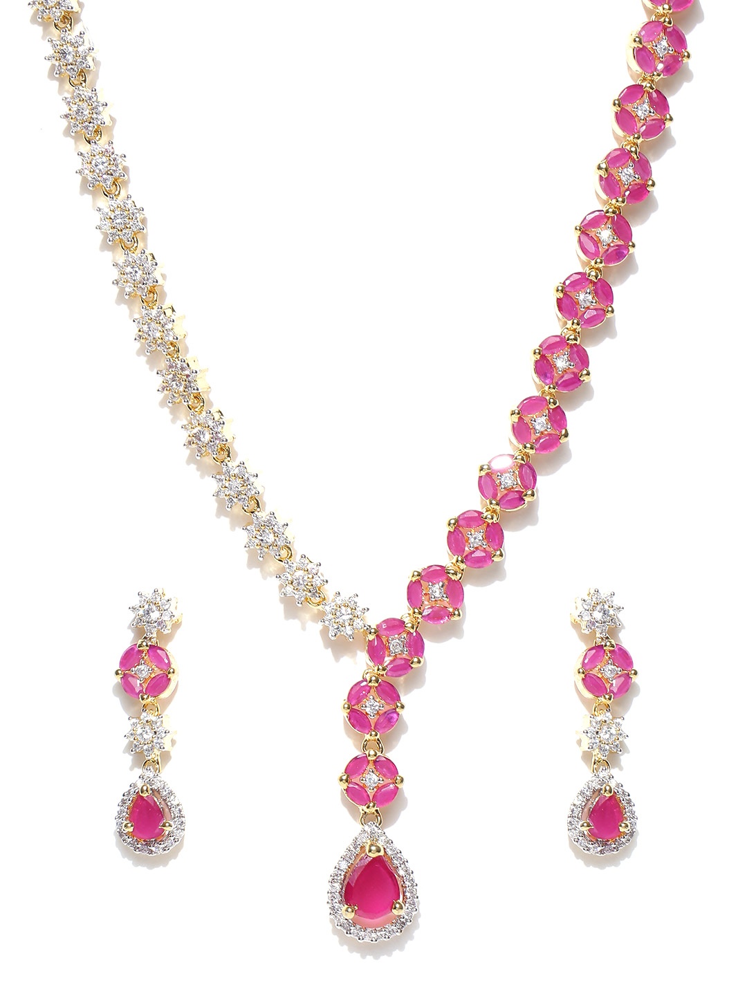 

PANASH Pink & Gold-Toned Stone-Studded Jewellery Set